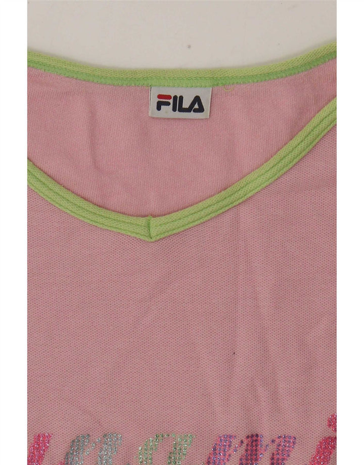 Fila Top Gráfico Feminino Manga Longa UK 14 Médio Rosa