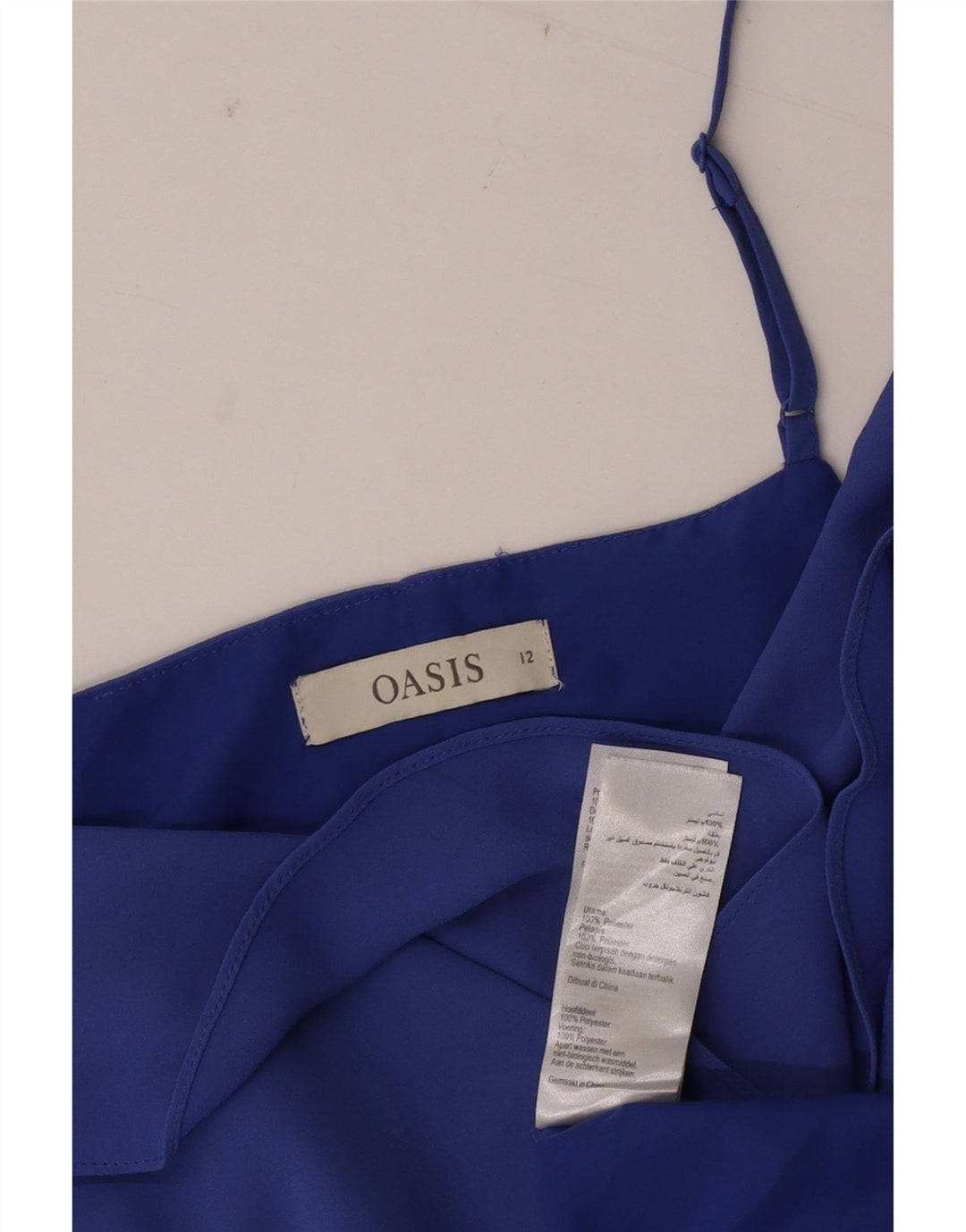 Vestido feminino Oasis sem mangas com babados na frente e bainha azul médio