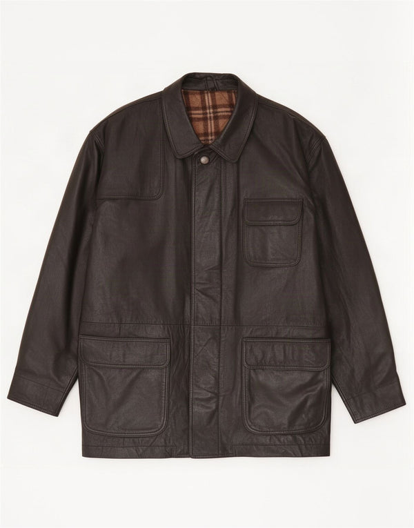 Jaqueta de couro masculina vintage UK 40 grande preta