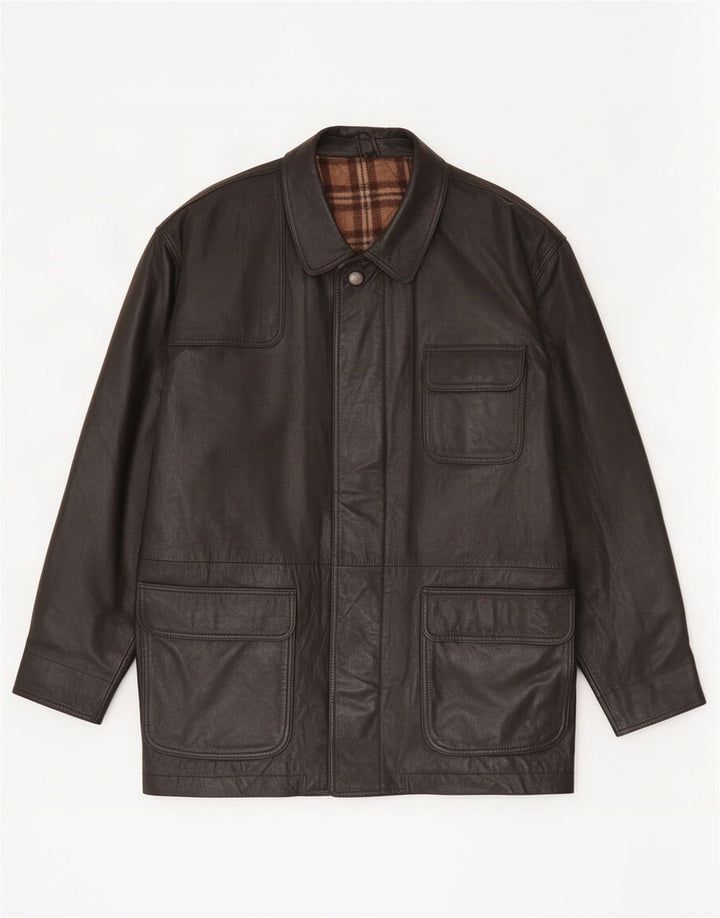 Jaqueta de couro masculina vintage UK 40 grande preta