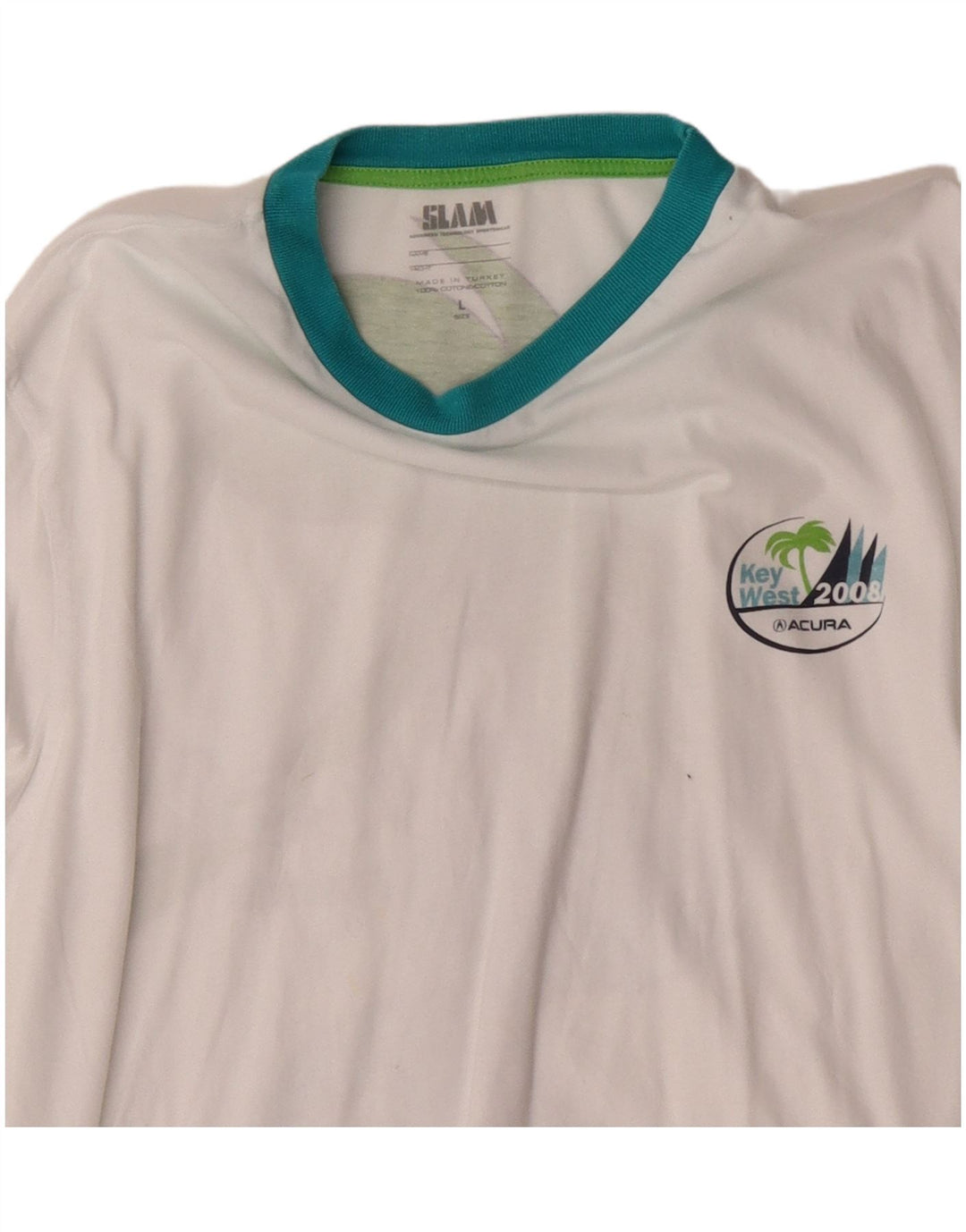Slam Mens Florida Graphic Top Manga Longa Grande Algodão Branco