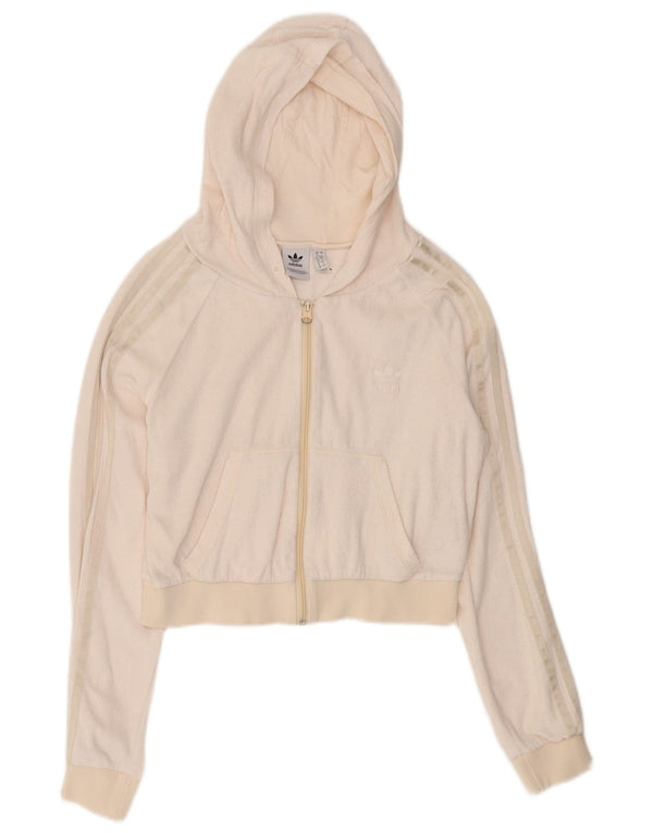 Adidas Womens Crop Zip Hoodie Sweater UK 12 Médio Off White Algodão