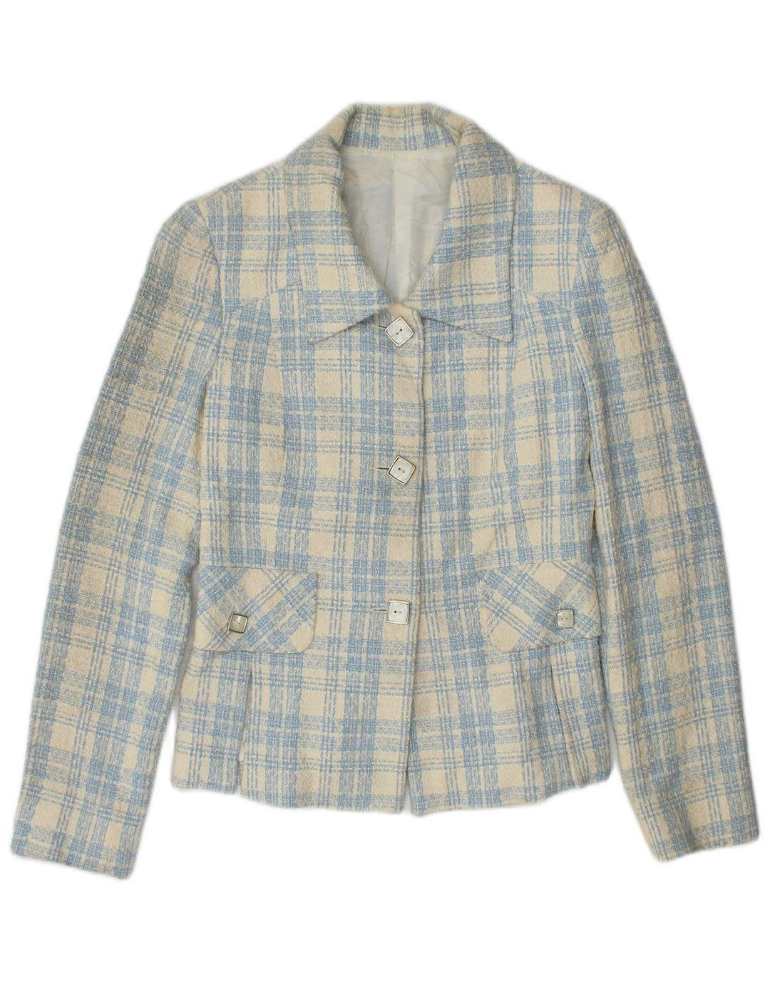 Jaqueta blazer feminina vintage com 3 botões IT 42 algodão xadrez azul médio