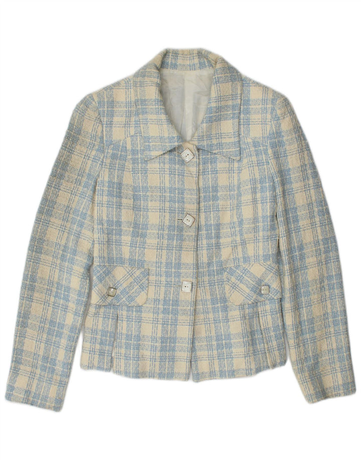 Jaqueta blazer feminina vintage com 3 botões IT 42 algodão xadrez azul médio