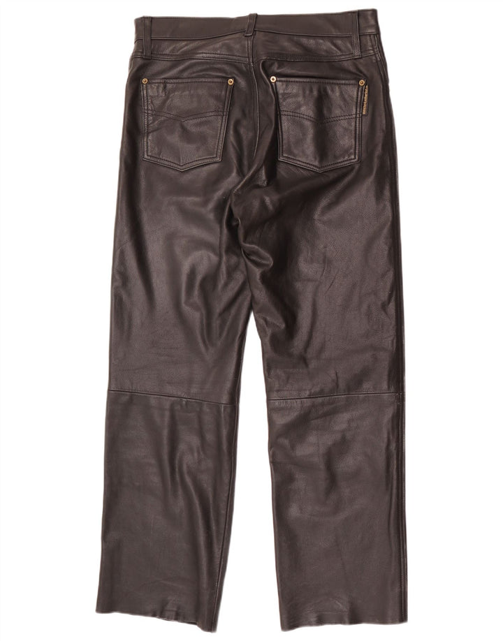 Calças de couro retas masculinas vintage W34 L30 pretas