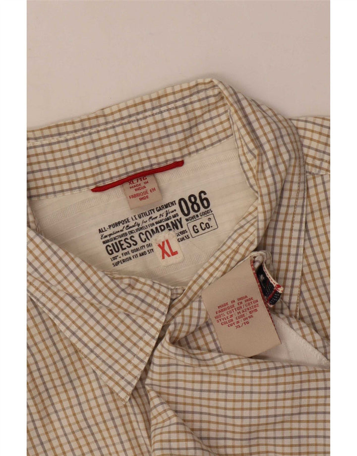 Guess Camisa masculina de manga curta XL bege algodão guingão