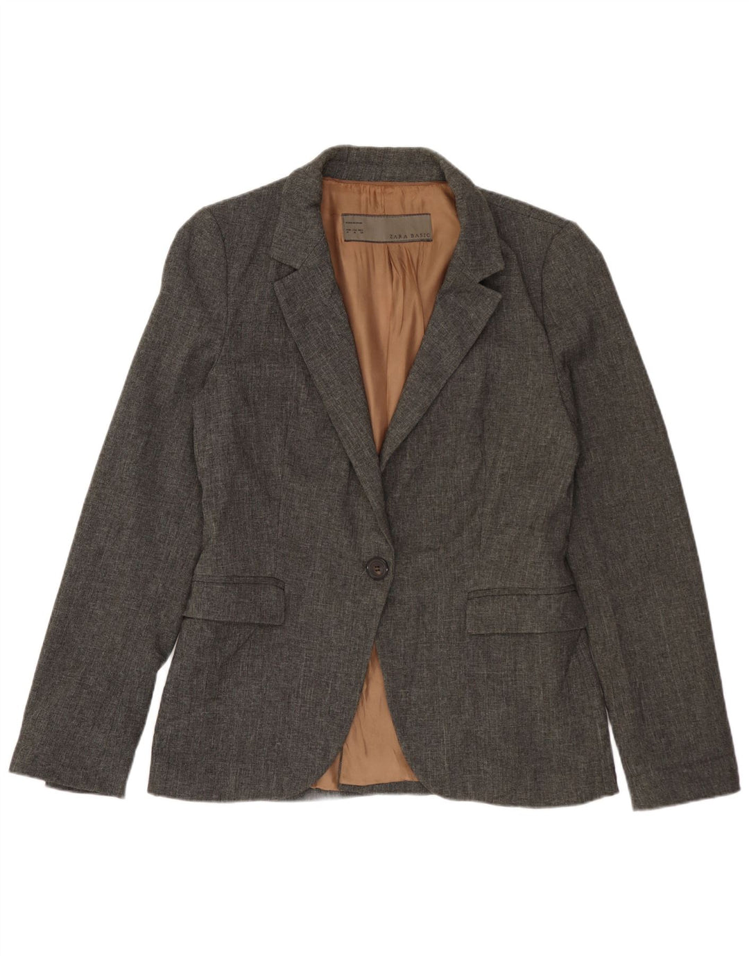 Jaqueta blazer feminina Zara com 1 botão Reino Unido 12 poliéster cinza médio
