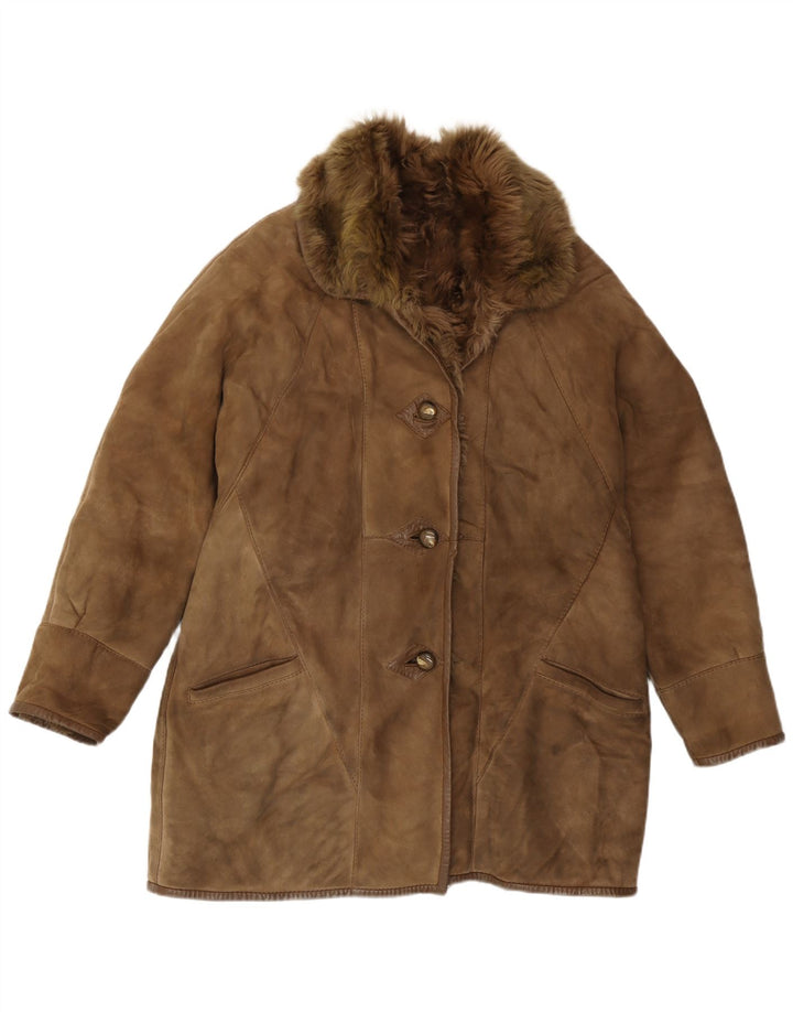 Casaco feminino Carla Buti Shearling Reino Unido 12 Shearling marrom médio