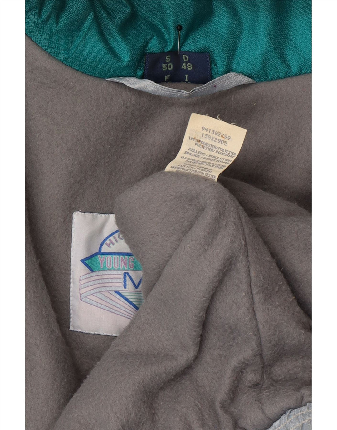 Jaqueta de esqui gráfica masculina vintage EU 48 poliamida colorblock verde médio
