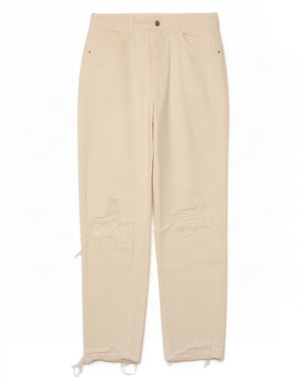 Zara Calça jeans feminina cintura alta desgastada EU 40 médio W30 L27 branco