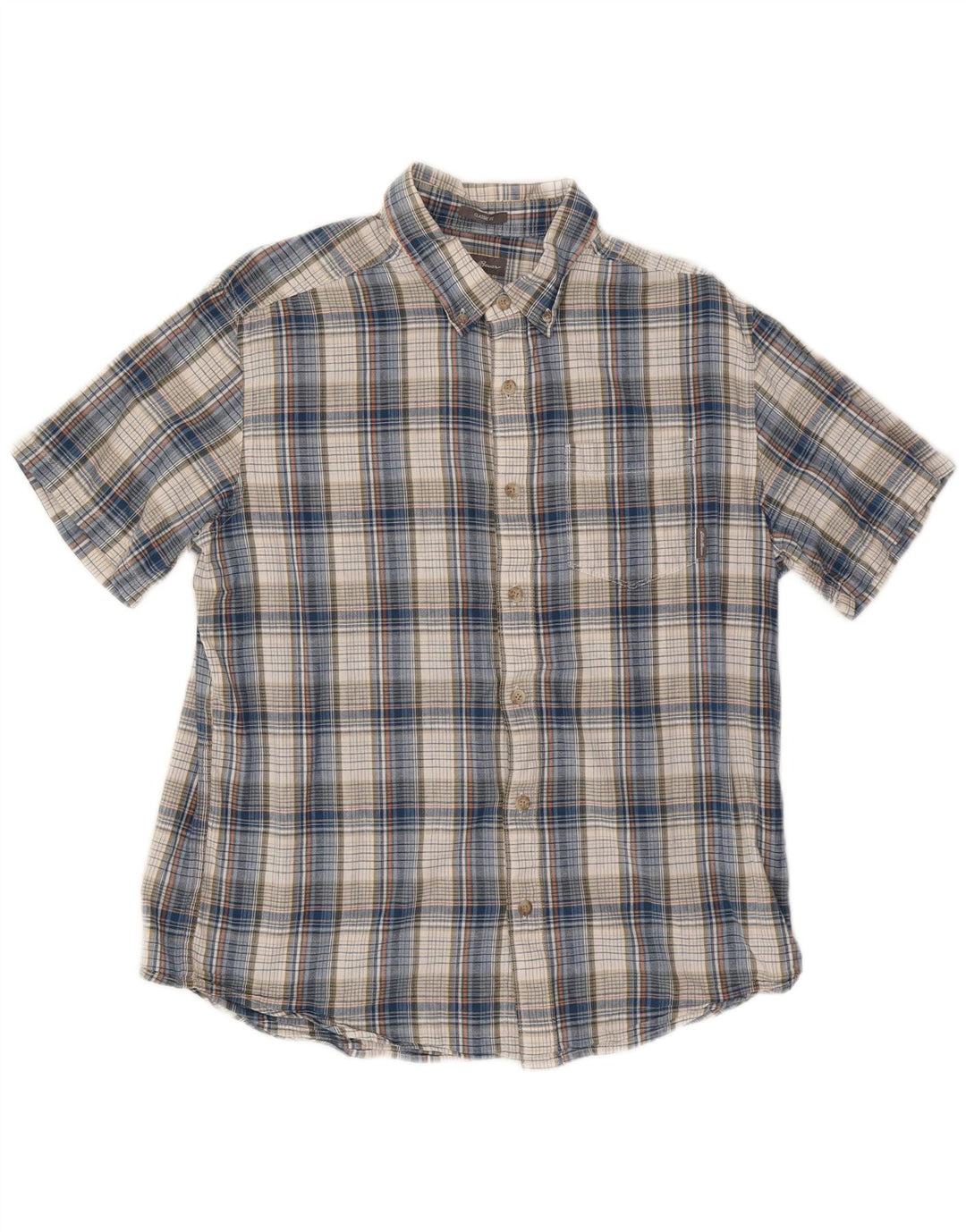 EDDIE BAUER Camisa masculina clássica de manga curta grande algodão xadrez azul