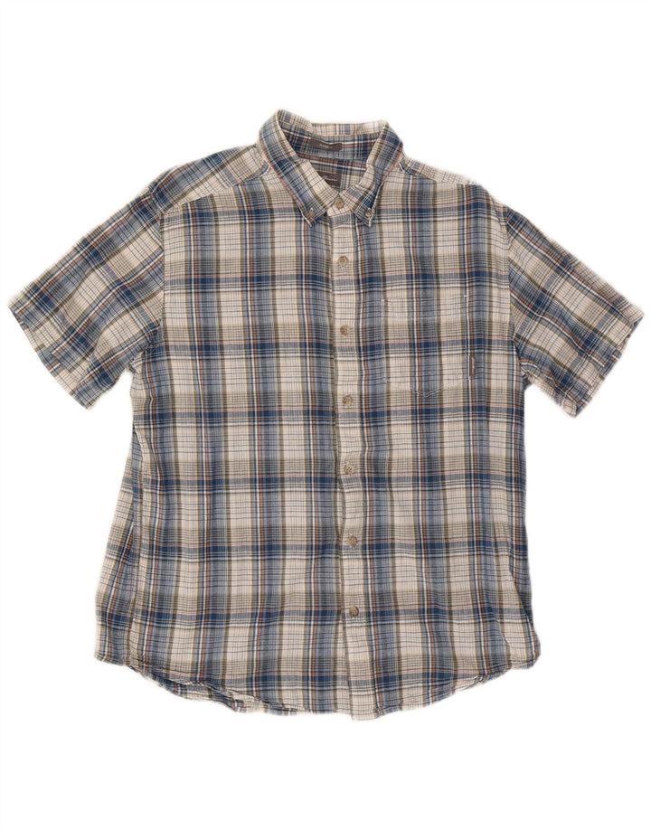 EDDIE BAUER Camisa masculina clássica de manga curta grande algodão xadrez azul