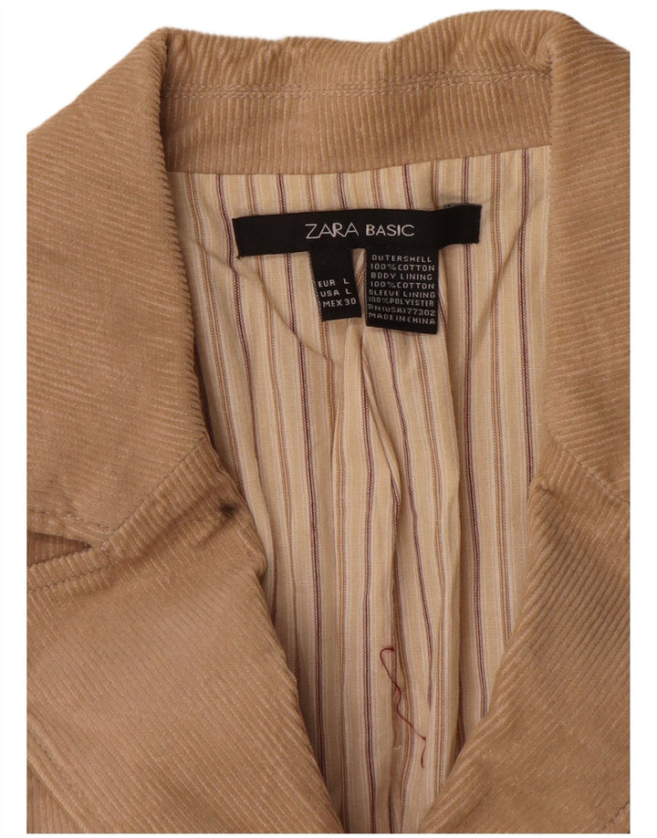 Zara Jaqueta blazer feminina de veludo cotelê com 3 botões Reino Unido 14 grande algodão bege