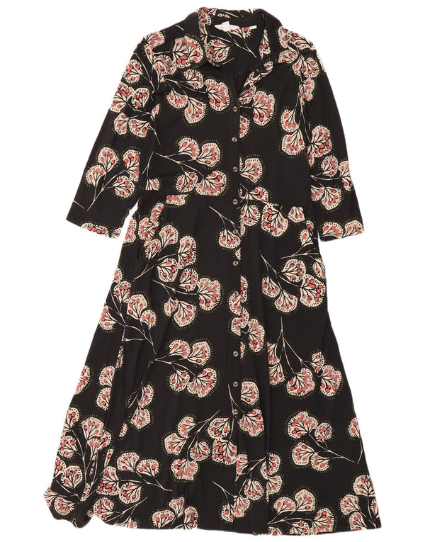 Vestido camisa maxi feminino manga 3/4 White Stuff Reino Unido 12 médio preto floral