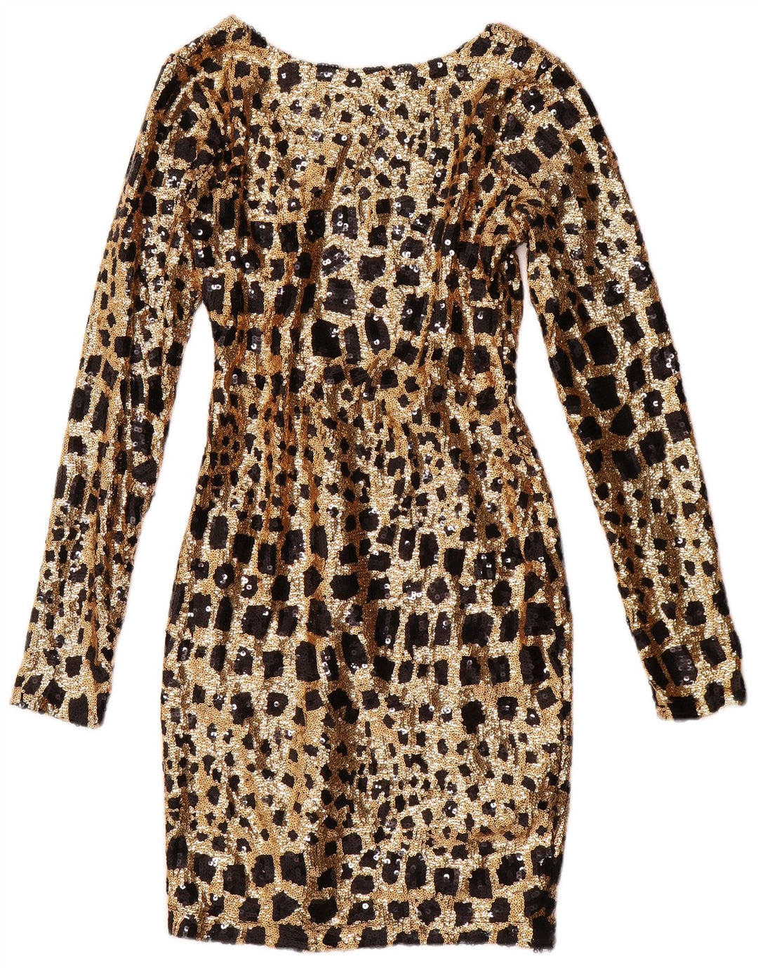 Vestido bodycon feminino de manga comprida com lantejoulas GUESS Reino Unido 6 XS dourado geométrico