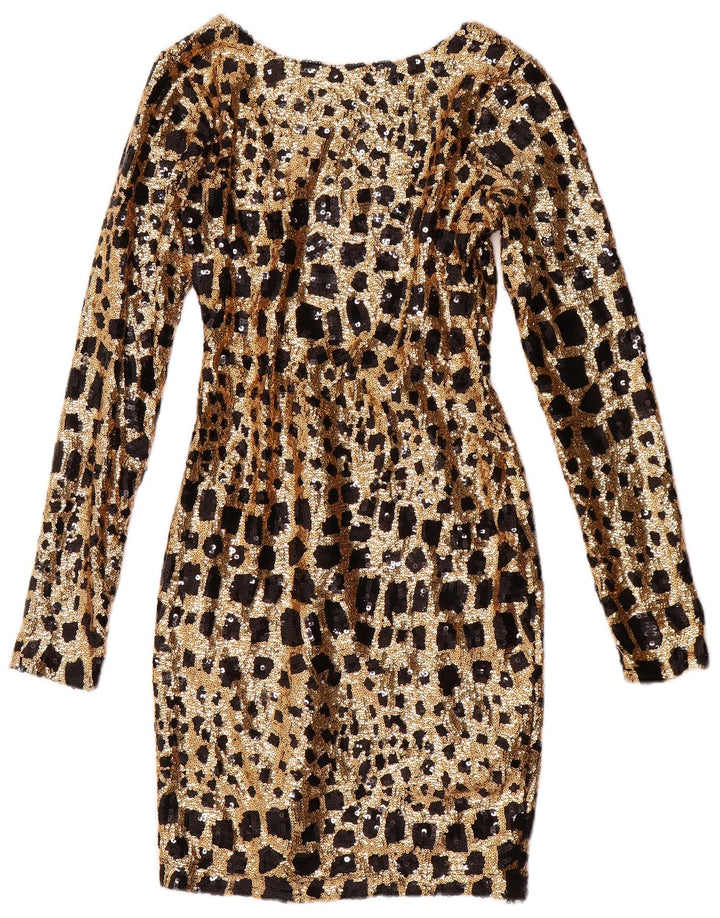 Vestido bodycon feminino de manga comprida com lantejoulas GUESS Reino Unido 6 XS dourado geométrico