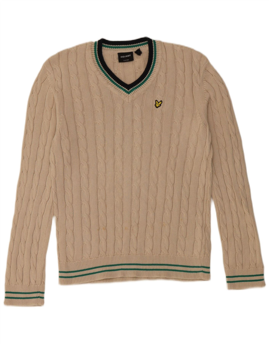 LYLE & SCOTT Suéter masculino com decote em V 15-16 anos algodão bege
