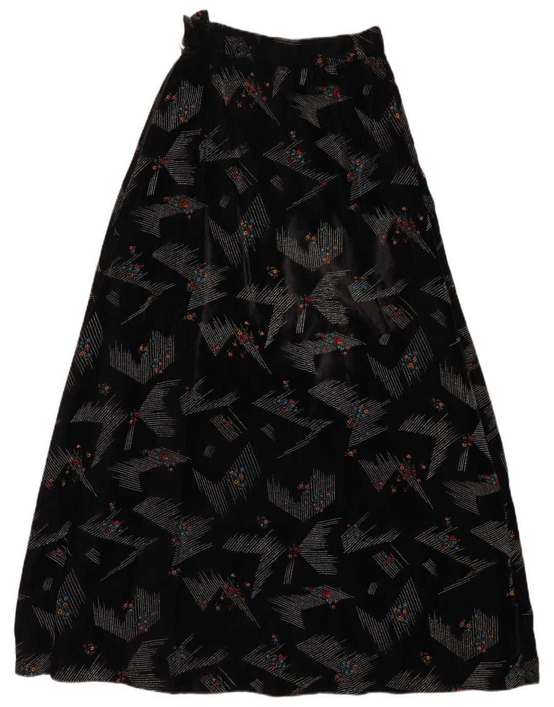 Saia maxi feminina VINTAGE cintura alta W24 XS preta floral