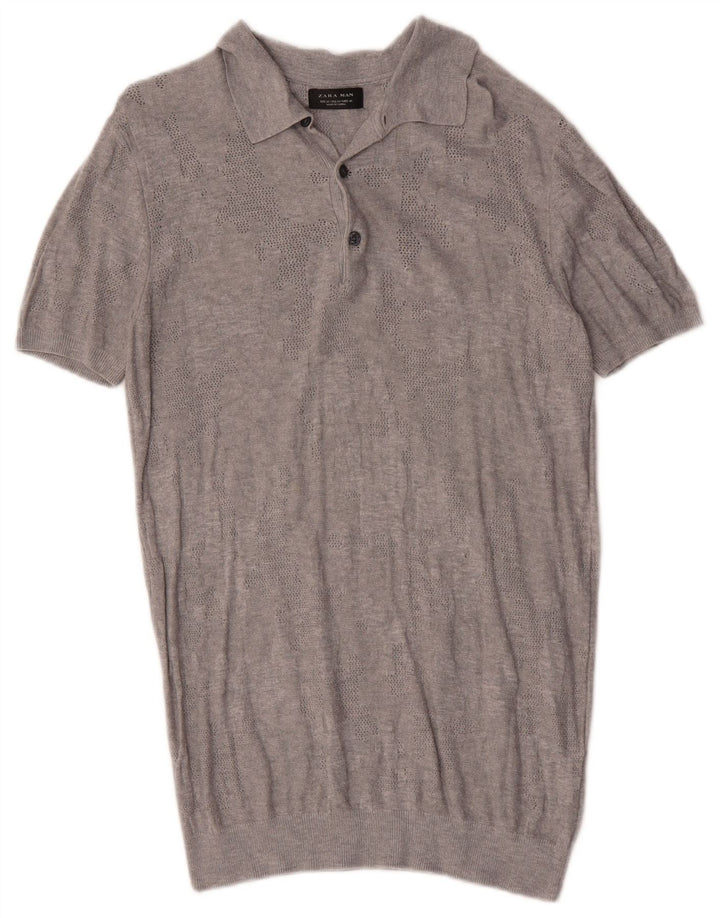 Camisa polo masculina de manga curta Zara viscose geométrica cinza médio