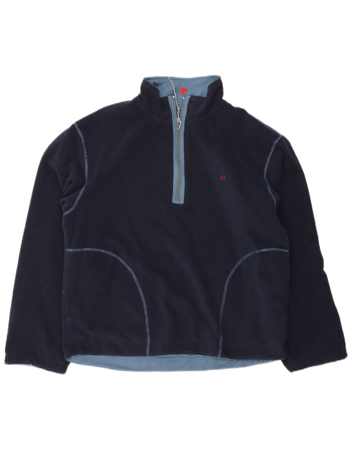 Fat Face Mens Zip Neck Reversível Fleece Jumper Médio Poliéster Azul Marinho