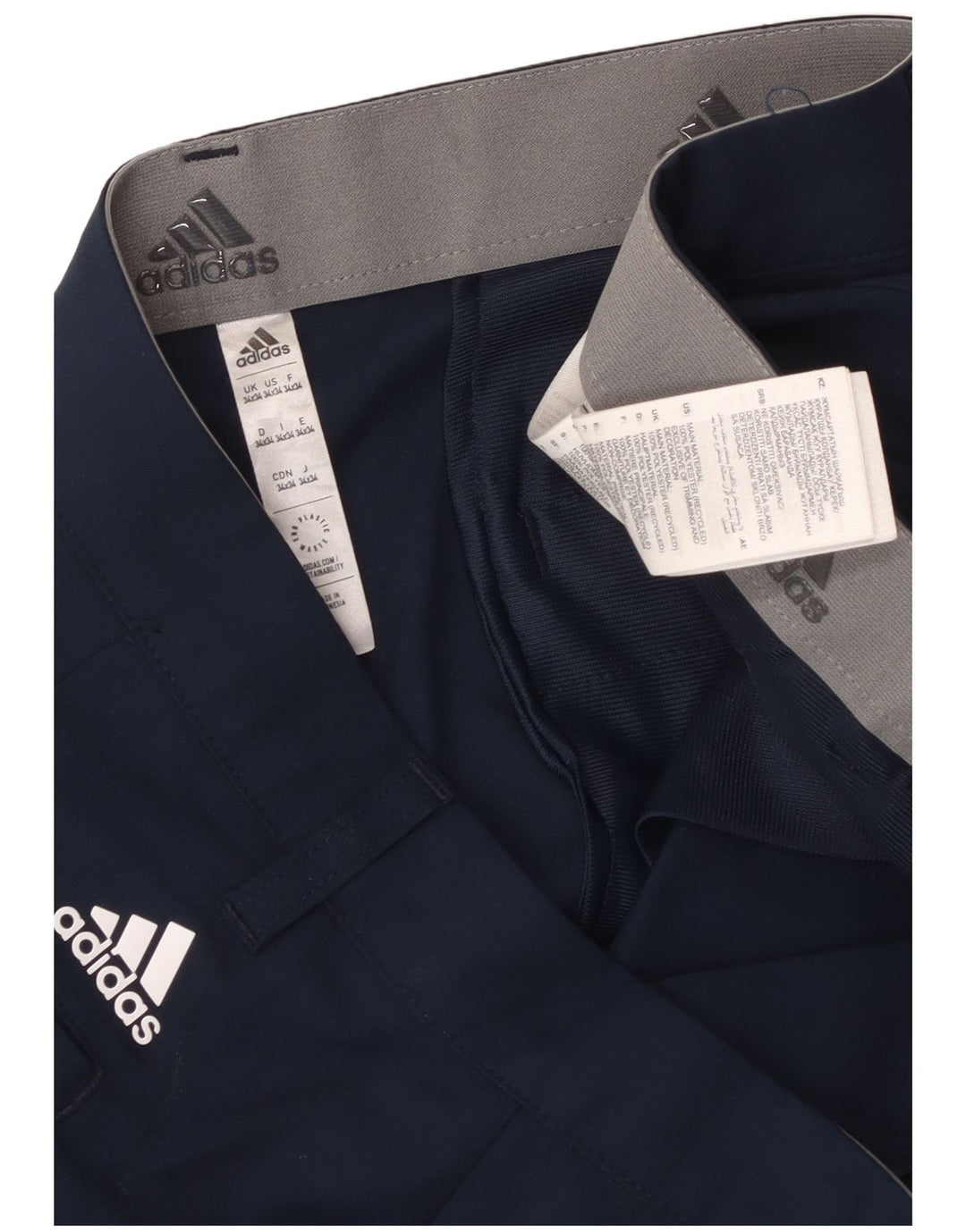 Adidas Mens Slim Chino Calças W34 L34 Azul Marinho Poliéster