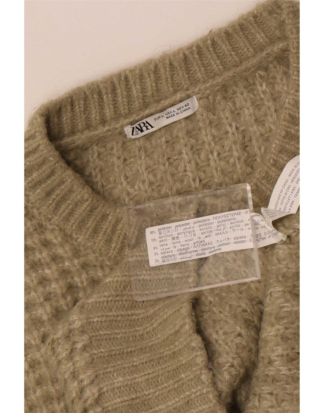 Zara Suéter masculino com gola redonda, grande poliéster cáqui