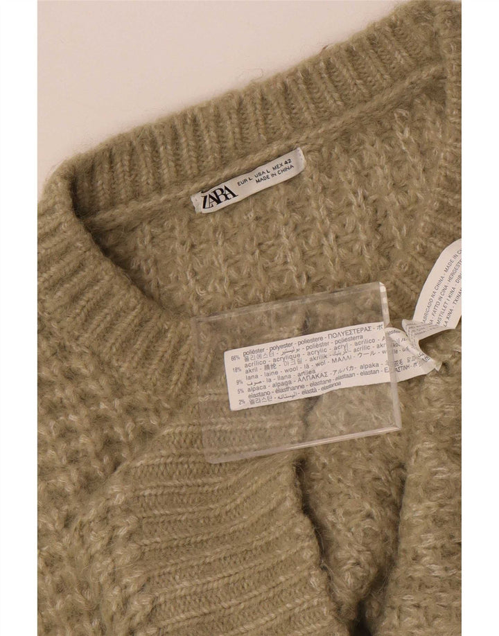 Zara Suéter masculino com gola redonda, grande poliéster cáqui