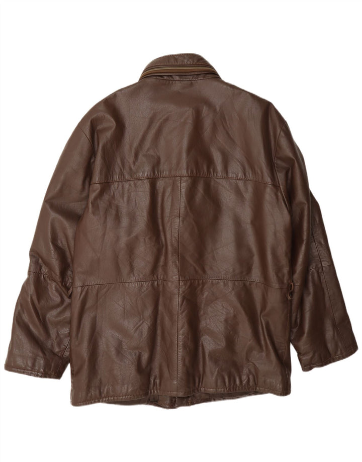 Jaqueta de couro masculina vintage com capuz UK 38 marrom médio
