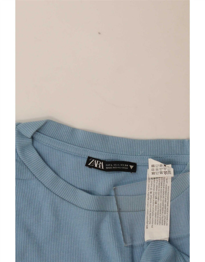 Blusa feminina Zara Top UK 14 grande algodão azul