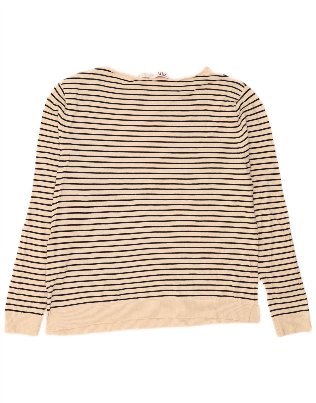 Top feminino Zara manga comprida UK 14 viscose listrada bege médio