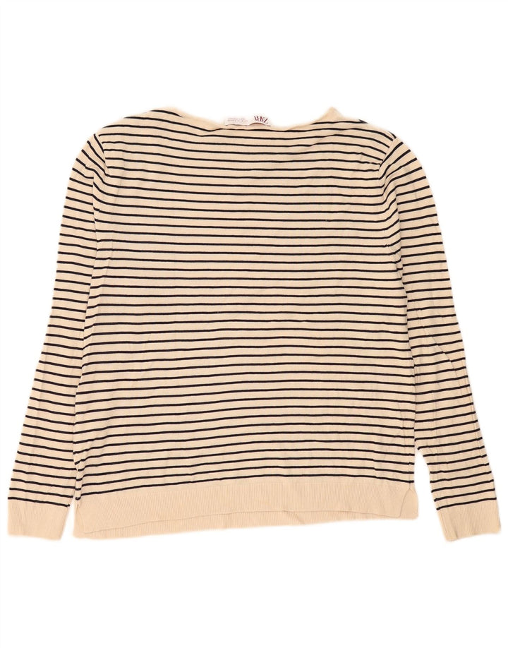 Top feminino Zara manga comprida UK 14 viscose listrada bege médio