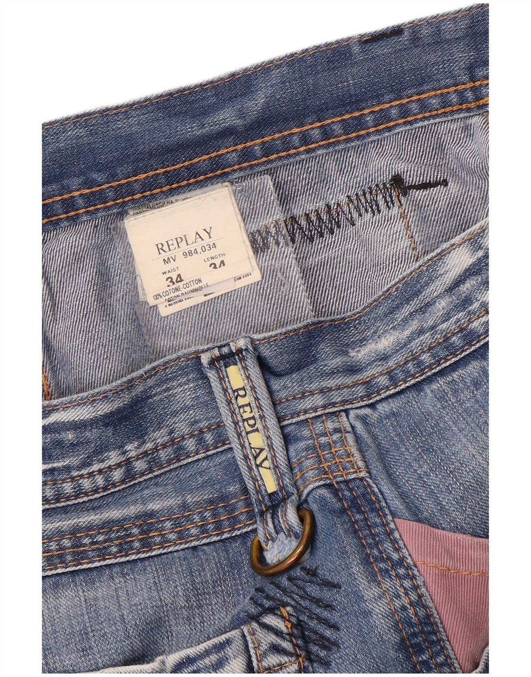 Replay Mens Straight Jeans W34 L34 Azul Algodão