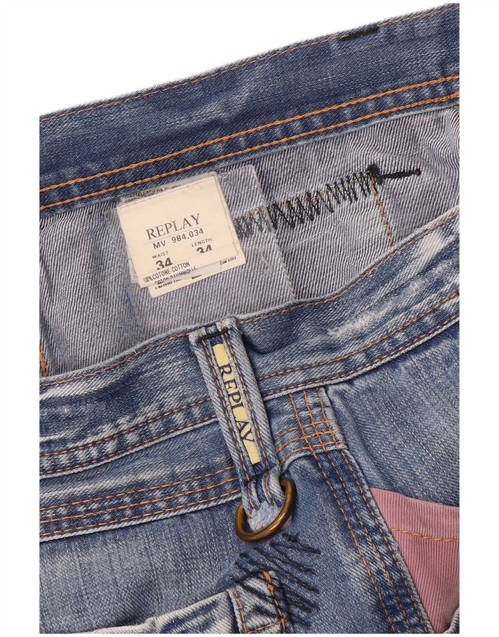 Replay Mens Straight Jeans W34 L34 Azul Algodão