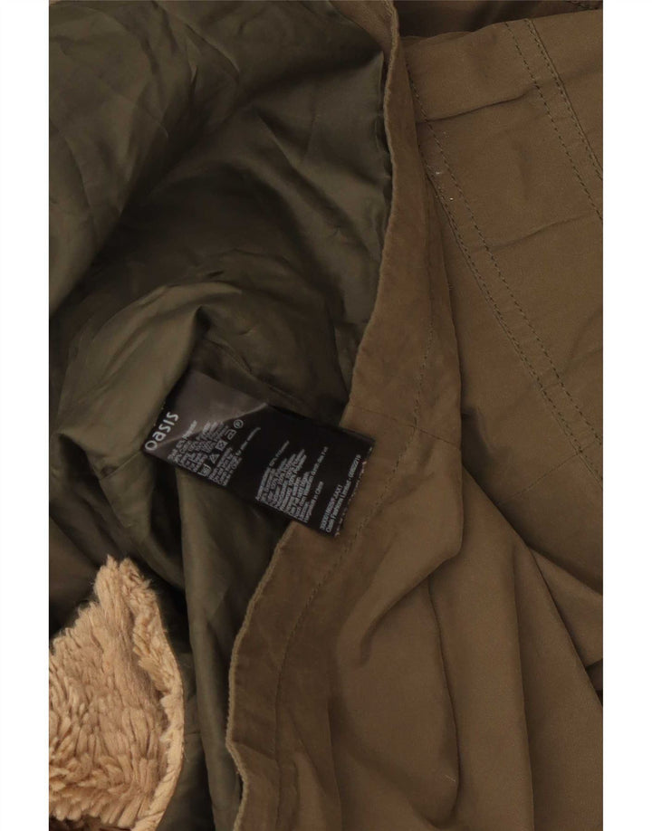 Jaqueta Parka feminina Oasis com capuz e grandes dimensões UK 6 XS Khaki Poliéster