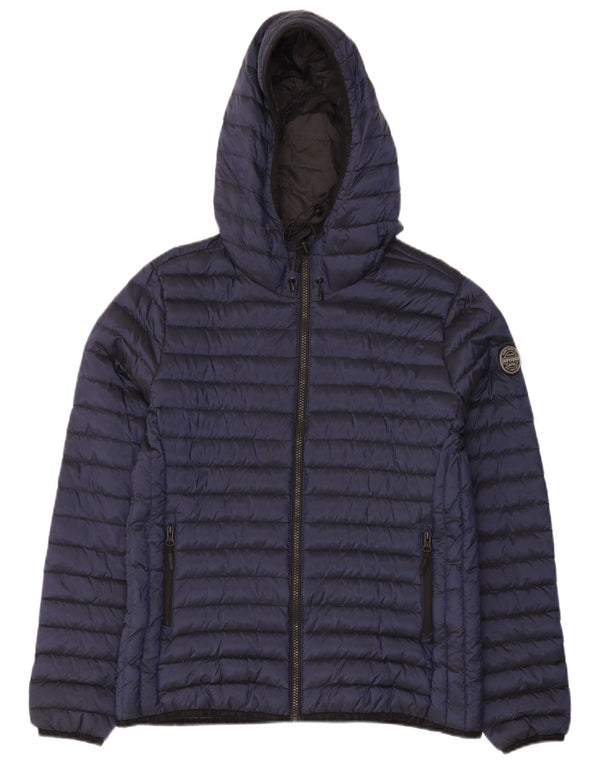 Superdry Womens Hooded Padded Jacket UK 16 Large Navy Blue Nylon