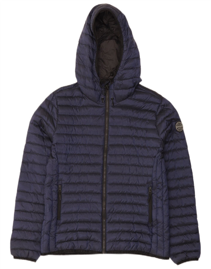 Jaqueta acolchoada com capuz feminina Superdry UK 16 grande nylon azul marinho