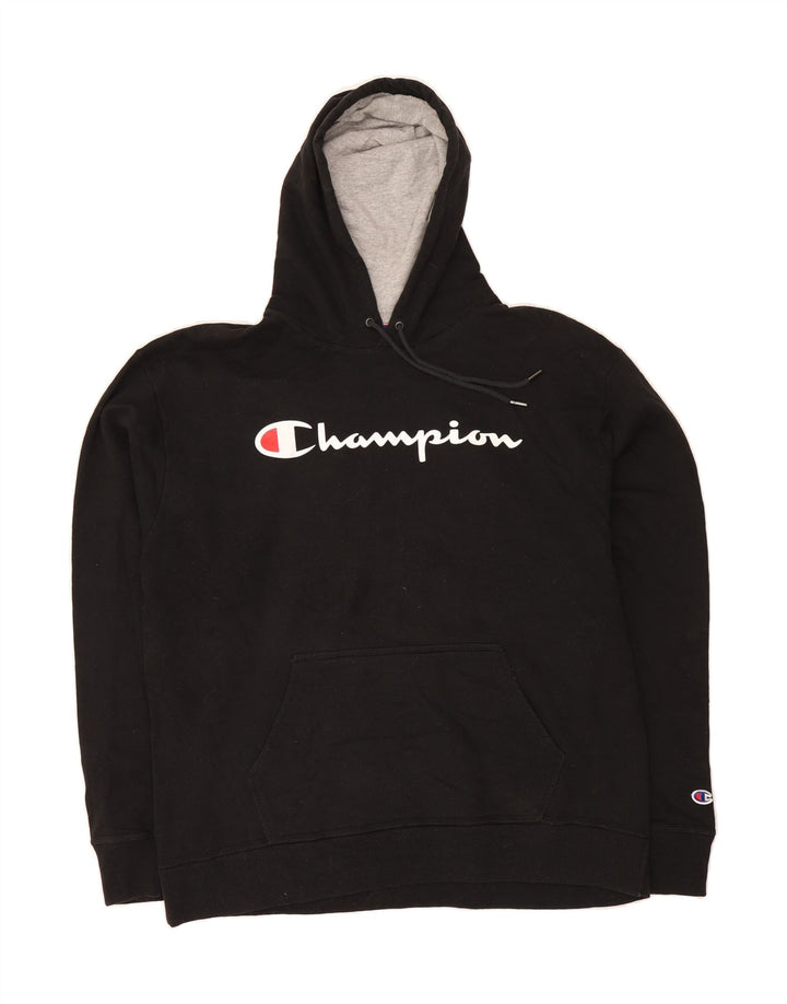 CHAMPION Mens Graphic Hoodie Jumper XL Black Cotton Vintage Champion and Second-Hand Champion from Messina Hembry 