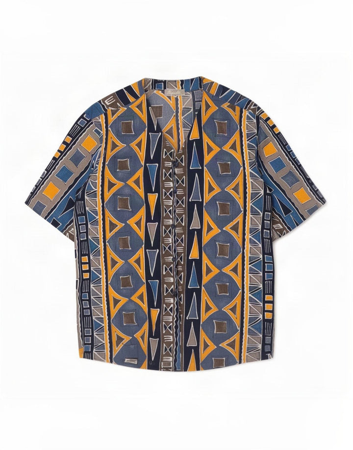 Blusa feminina de manga curta Augustus IT 44 azul médio geométrico