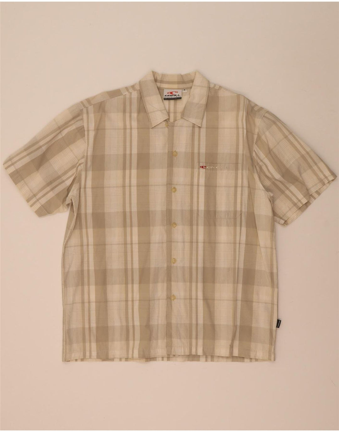 Camisa masculina de manga curta O'Neill de algodão xadrez bege médio