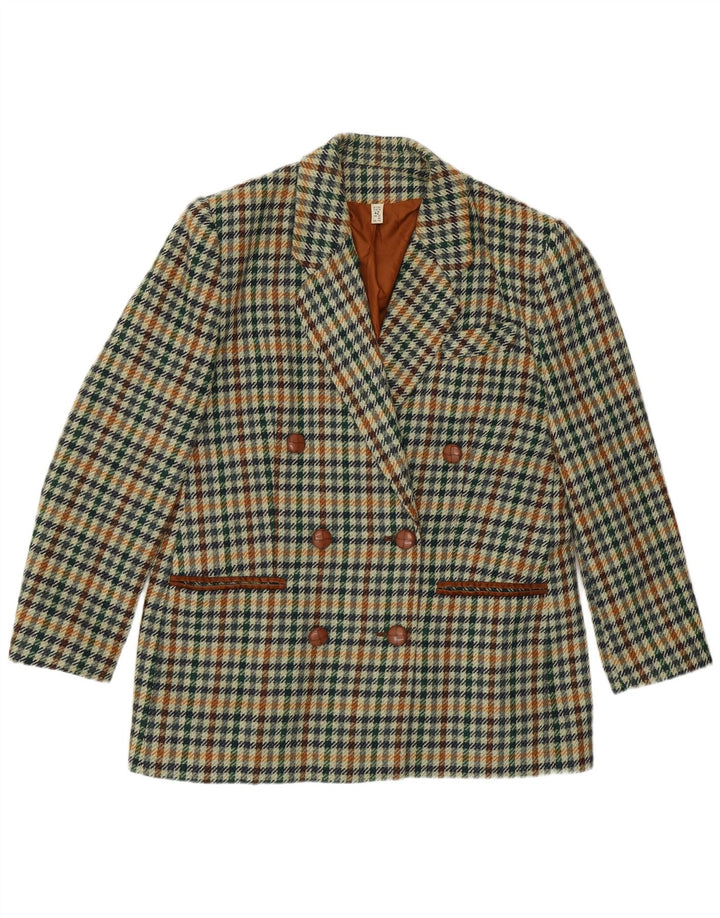 Jaqueta blazer feminina vintage com peito duplo Reino Unido 16 grande houndstooth verde
