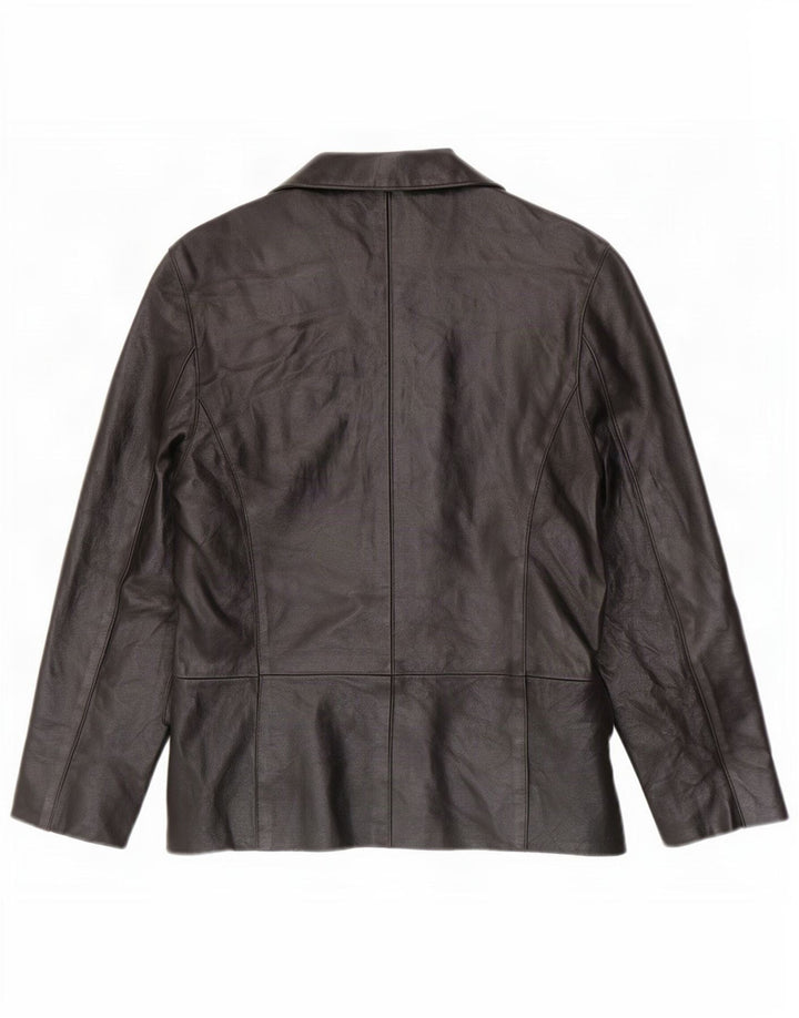 Jaqueta de couro feminina vintage UK 10 pequena preta