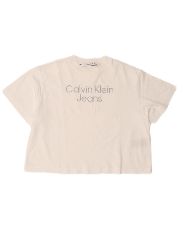 Calvin Klein Jeans Camiseta Feminina Crop Oversized Graphic UK 6 XS Branco
