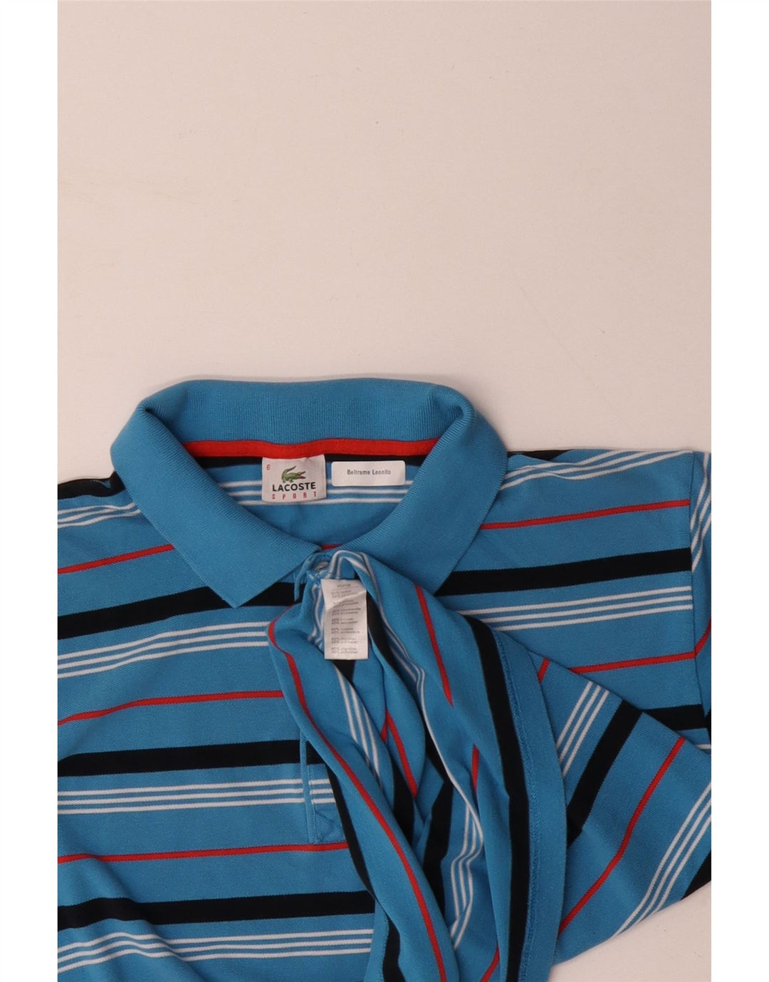 Camisa polo masculina LACOSTE tamanho 6 XL algodão listrado azul