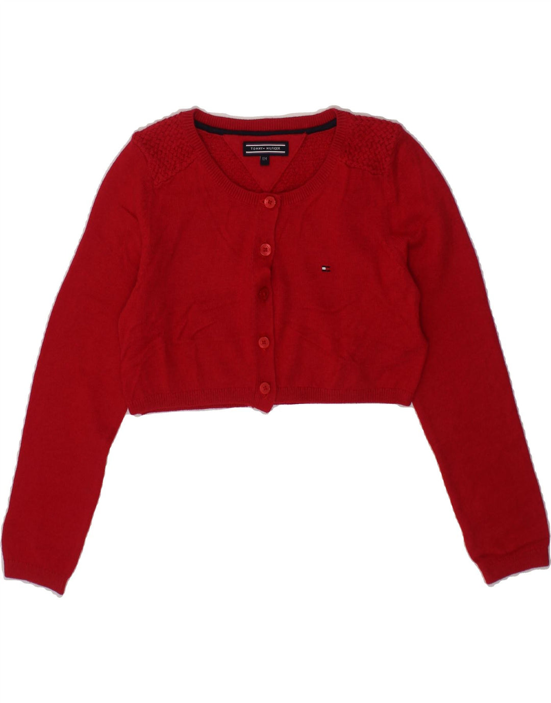 TOMMY HILFIGER Girls Crop Cardigan Sweater 3-4 Years Red Cotton Vintage Tommy Hilfiger and Second-Hand Tommy Hilfiger from Messina Hembry 