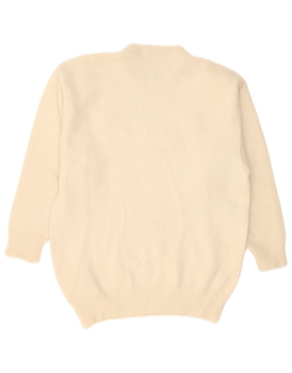 Suéter feminino vintage com gola redonda Reino Unido 16 grande lã paisley off white