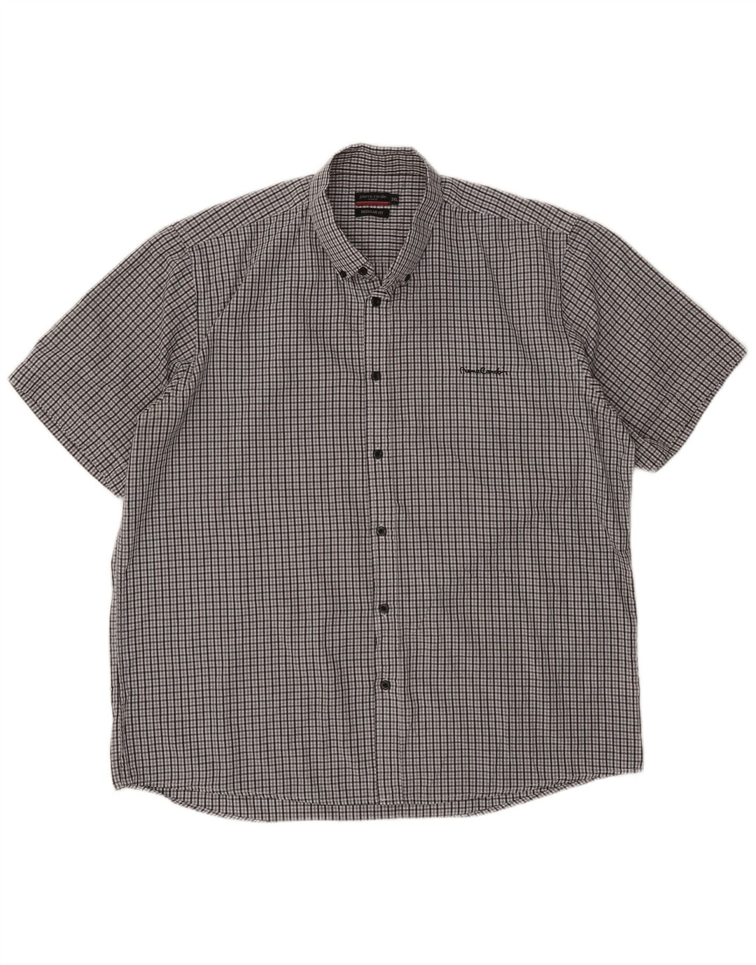 Camisa masculina Pierre Cardin de manga curta regular fit 3XL cinza xadrez poliéster