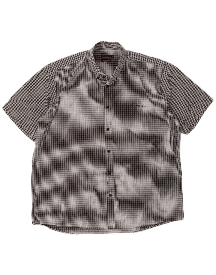 Camisa masculina Pierre Cardin de manga curta regular fit 3XL cinza xadrez poliéster