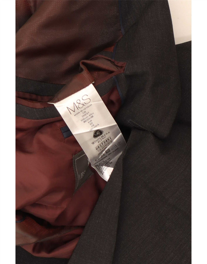 Jaqueta blazer masculina de 2 botões Marks & Spencer Reino Unido 40 lã cinza médio