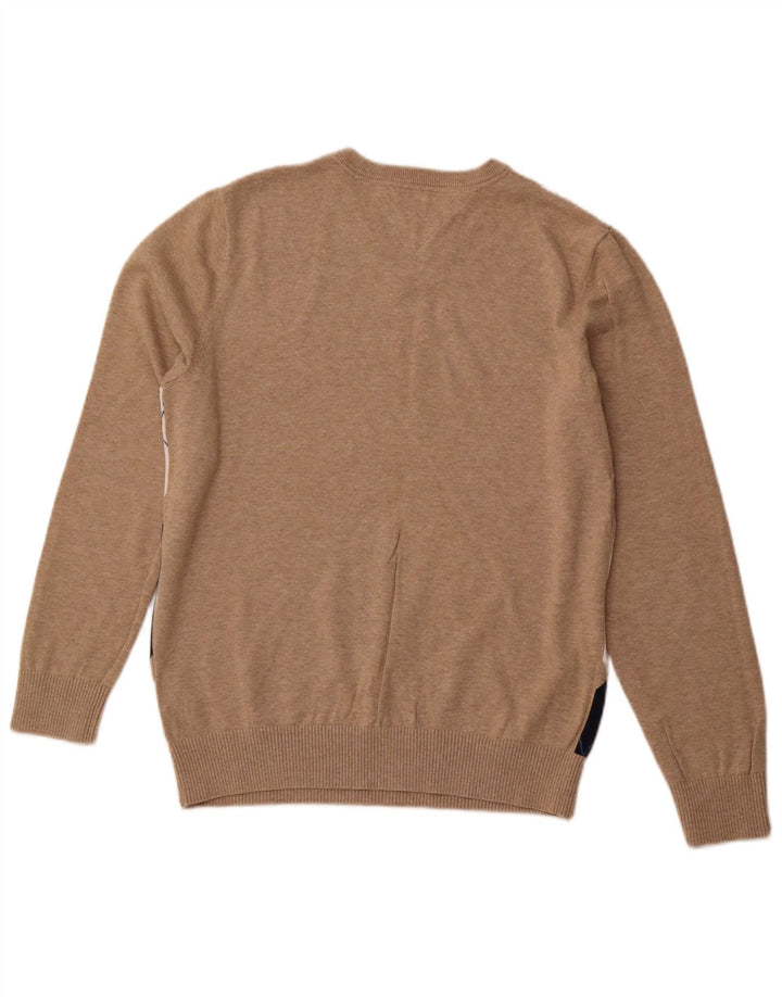 Suéter masculino TOMMY HILFIGER com decote em V médio bege argyle/diamante