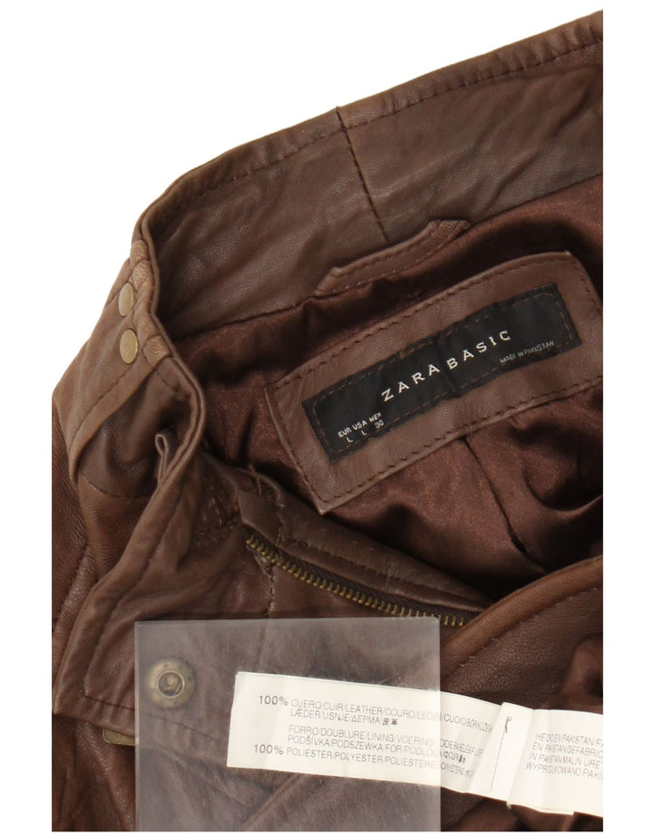 Jaqueta de couro feminina Zara Reino Unido 14 grande couro marrom